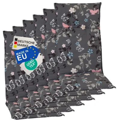 Produktbild von NYVI Gartenstuhl Auflagen Hochlehner 6er Set Barcelona - UV-Beständig, Atmungsaktiv, Strapazierfähig - Hochlehnerauflagen Sitzkissen Outdoor - Sitzauflagen für Gartenstühle 118x50cm Vintage Flower
