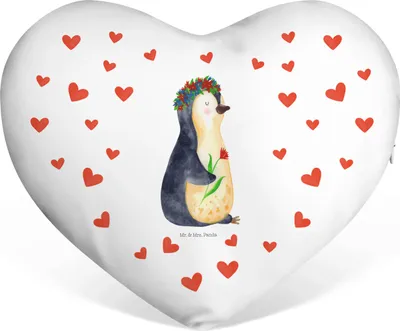 Produktbild von Mr. & Mrs. Panda Sofakissen Pinguin Blumen - Weiß - Geschenk, Kuschelkissen, Geschenkidee, Herz, Blumenliebe, Leben, Liebe Kissen, Dekokissen, Wünsche, Wunderschön