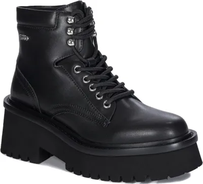 Produktbild von Liu Jo Stiefeletten aus Naturleder Schwarz mit 7 cm Plateausohle, Reißverschluss und Schnürsenkeln