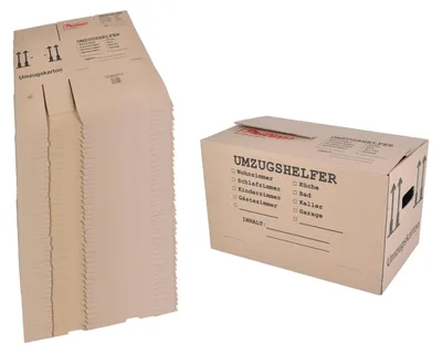 Image de Carton de déménagement BURI 50 pièces imprimé 59x34x35cm charge jusqu'à 30kg rangement caisse