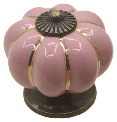 Image de Bouton de porte en céramique en forme de citrouille, tiroir, armoire, penderie, meuble, poignée (rose)