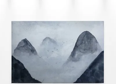 Produktbild von Leinwandbild Nebel Berge 90x60 DD120296 Keilrahmen Blau Schwarz Wandbild Natur