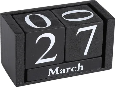 A wooden perpetual calendar showing the date March 27.