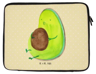 Produktbild von Mr. & Mrs. Panda Laptop Hülle Avocado Pfeifen 27 x 36 cm - Gelb Pastell - Geschenk, Diät, Laptophülle, Tasche, Laptoptasche, Abnehmen, Notebooktasche, Schwanger