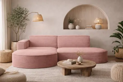 Zdjęcie produktu dla Sofa w kształcie L MODENA STUDIO narożnik tkanina Poso różowy lewy