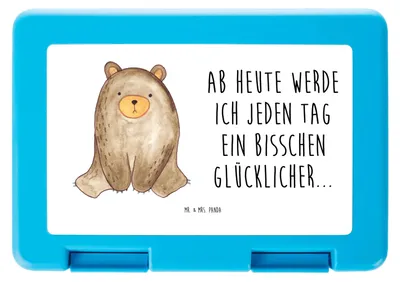 Produktbild von Mr. & Mrs. Panda Lunchbox Bär sitzend - Weiß - Geschenk, Bentobox, Teddy, Brotzeitdose, Kinderbrotdose, Bento Box, Snackbox