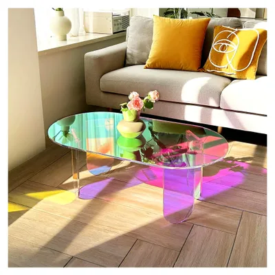 Produktbild von Ovaler Couchtisch aus Acryl, Kaffeetisch aus Acrylglas, moderner transparenter Tisch für das Wohnzimmer 95×50×36 cm
