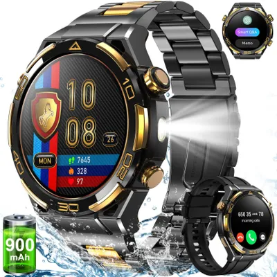 Obrázek produktu pro Pánské chytré hodinky Blackview, 14karátová zlatá vložka/GPS/kompas/hovory přes Bluetooth/AI/ChatGPT, více než 100 sportovních režimů, fitness hodinky pro Android a iOS, vlajková loď