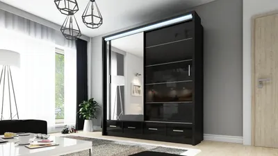 Zdjęcie produktu dla Szafa przesuwna Sycylia 200 czarna w połysku + LED