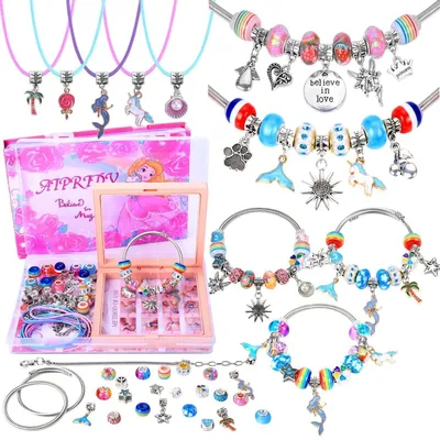 Immagine prodotto di Kit per creare gioielli a tema unicorno e sirena, ideale per bambine, 72 pezzi, colore rosa