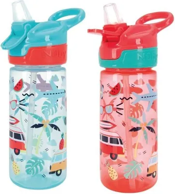 Immagine prodotto di Borraccia per bambini NUBY Super Quench, confezione da 2, 540 ml, rosa, antigoccia, cannuccia in silicone SoftFlex