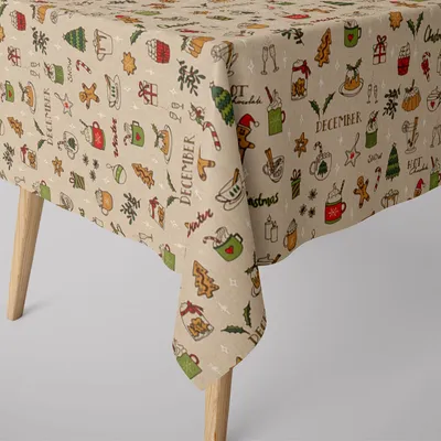 Produktbild von Weihnachtstischdecke Christmas Doodle natur bunt div. Größen Größe 130x220cm