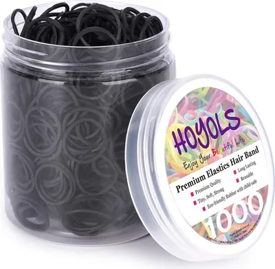 Image de HOYOLS 1000pcs 1/2 pouce Petits élastiques noirs pour bandeaux de cheveux- Mini-élastiques pour cheveux- Support pour queue de cheval- Sans latex