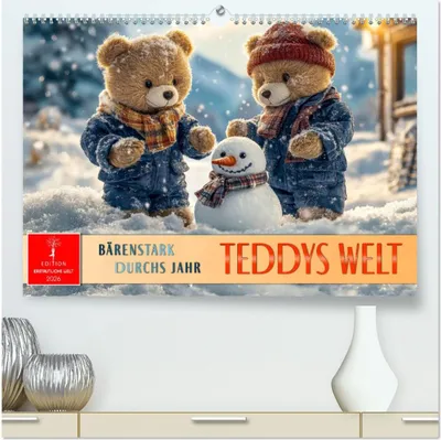 Produktbild von Teddys Welt - Bärenstark durchs Jahr (hochwertiger Premium Wandkalender 2026 DIN A2 quer), Kunstdruck in Hochglanz