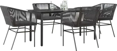 Produktbild von Möbel 5-tlg. Garten-Essgruppe mit Kissen Schwarz Poly Rattan Glas - Sitzgruppe 3334614