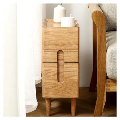 Produktbild von Schmaler Nachttisch mit 2 Schubladen aus Eiche, Nachtschrank für das Schlafzimmer, 20 cm