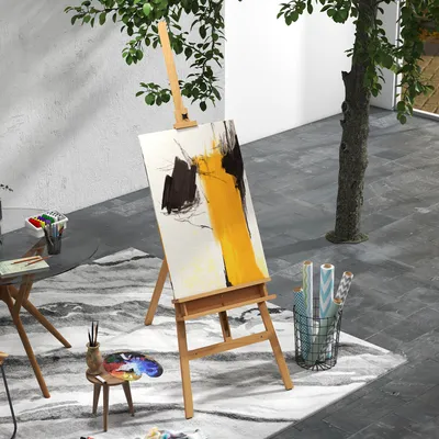 Produktbild von Sweiko Staffelei, Holzstaffelei, höhenverstellbar, klappbar, Stiftablage, Buchenholz, 65 x 110 x 180-235 cm