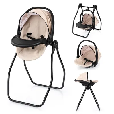Produktbild von Bayer Design 63875AA Puppenzubehör 4 in 1 Set Puppenhochstuhl, -trage, -bett, Schaukel - für vielfältige Rollenspiele, 3+ Jahre