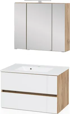 Produktbild von Waschtisch-Set Waschtisch Spiegelschrank "Oulu I" Wotan-Eiche, Weiß