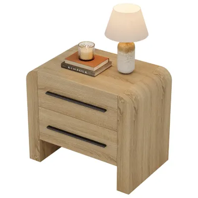 Productafbeelding van Nachtkastje met 2 lades, 70 cm, modern, bruin, met metalen handgrepen | Modern, gebogen design, geschikt voor slaapkamer en woonkamer, afmetingen: 70 x 45 x 60 cm