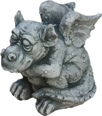 Produktbild von Steinfiguren Horn Betender Kleiner Drache aus Steinguss für den Garten, Frostfest Witterungsbeständig und Neu, 17cm Höhe, DE-586