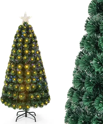 Produktbild von 150cm Künstlicher Weihnachtsbaum mit LED-Lichter, Tannenbaum mit Sternspitze & Metallständer, Christbaum als Weihnachtsdeko für Zuhause & Laden