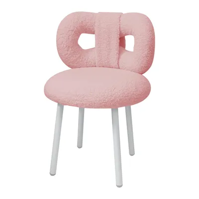 Produktbild von 1er Set Esszimmerstühle, Teddystoff Polsterstuhl mit Schleifen-Rückenlehne, Schminkstuhl Küchenstuhl, Modern gepolstert, Wohnzimmer Schlafzimmer