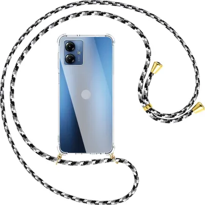 Produktbild von Handykette Backcover-Schutzhülle mit Band (Metall goldfarben) für Motorola Moto G14 (PAYF0010IN, 6.5'') - schwarz/grau/weiß