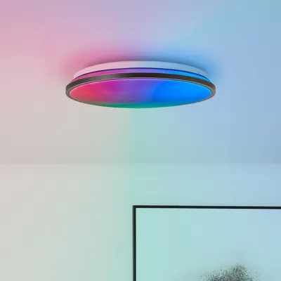 Immagine prodotto di BRILLANTE lampada da soffitto moderna a LED HEIDA | plafoniera nera con funzione di memoria | colore della luce regolabile tramite telecomando | diametro 40 cm | 24 W 2500 lumen 3000 - 6500 lumen | metallo/plastica