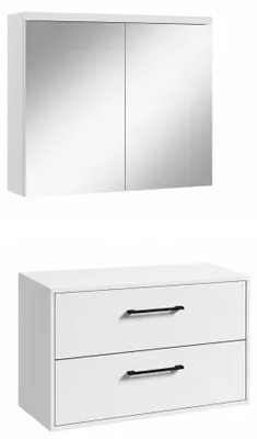 Image de Badplaats Meuble Sous-Vasque Florence 80 x 46 cm - Blanc Brillant - avec Armoire de Toilette