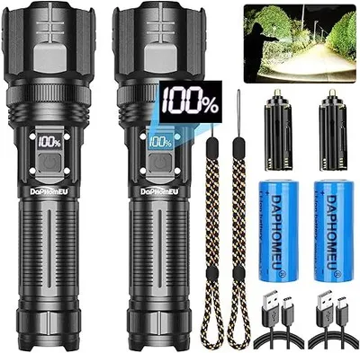 Produktbild von LED -wiederaufladbare Taschenlampe, 500.000 Lumen, extrem hell batteriebetrieben, taktisch zoombar, wasserdicht, 5 Lichtmodi Camping, Wandern, Notfäll
