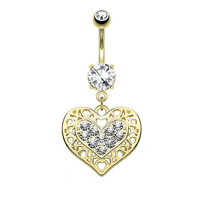 Produktbild von Taffstyle Bauchnabelpiercing Bauchnabelpiercing Stecker mit filigranen Kristall Herz Anhänger, Gold