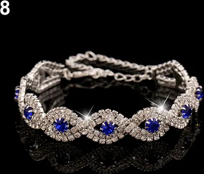 Produktbild von Elegantes Damen-Armband für Hochzeit, Bankett, Cocktailparty, Strass-Saphirblau+Silber