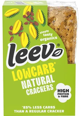 Zdjęcie produktu dla Leev Lowcarb Cracker Naturale, 80 g – Chrupiące przekąski o niskiej zawartości węglowodanów