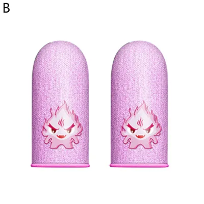 Two pink finger sleeves with a cartoon flame character on them, displayed side-by-side against a white background.