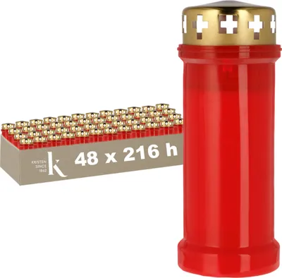 Produktbild von KRISTEN Traditionelles Grablicht – 80 Brennstunden – Rot – Set mit 48 Stück