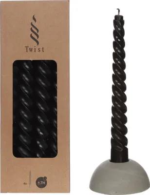 Produktbild von Spiralkerzen im Set mit 4 Stück, Höhe 19cm, in vielen Farben erhältlich | Twisted Candle, Farbe:Schwarz