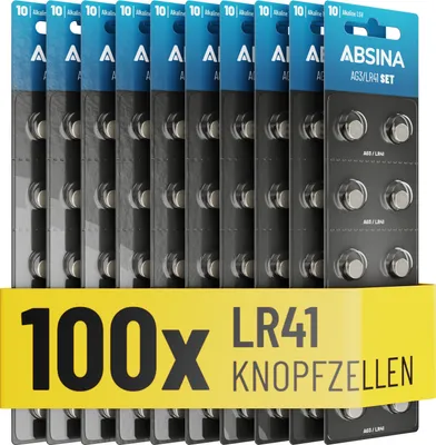 Produktbild von ABSINA 100x AG3 LR41 Knopfzelle 1,5V - Alkaline Knopfzellen auslaufsicher & mit langer Haltbarkeit - LR736 L736 G3 G3A 192