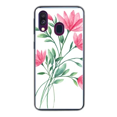 Produktbild von MuchoWow® Handyhülle Schutzhülle Hülle für Samsung Galaxy A40 Blumen - Aquarell - Rosa Silikon Softcase Handy Hülle - Handy-Tasche