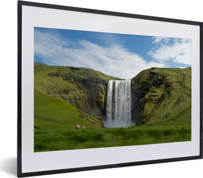 Produktbild von MuchoWow® MuchoWow® Gerahmtes Poster Wasserfall - Island - Natur 40x30 cm - Poster mit zchwarzem Bilderrahmen - Bilderrahmen - Poster im Rahmen