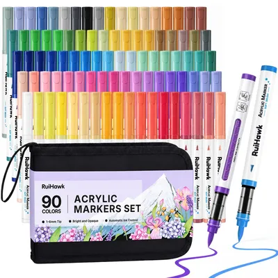 Acrylstifte 90 Farben, Pinselspitze 1-6 mm, wasserbasiert