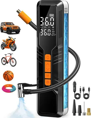Produktbild von Kabelloser 12V Reifenkompressor, tragbare elektrische Luftpumpe mit Digitalanzeige, USB-Ladung & LED