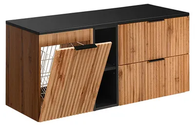 Produktbild von Waschtischunterschrank 120.8cm Adriel mit 2 Schubladen, Holzoptik und Schwarz