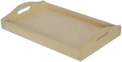 Produktbild von Creative Deco Klein Serviertablett Tablett Holz mit Griff | 30 x 20 x 6,3 cm | Unbehandelt Holztablett Perfekt zum Servieren, Dekorieren, Küche und Frühstück