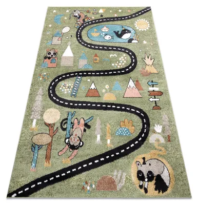 Image de Tapis FUN Route pour enfants, rue, animaux vert vert 80x150 cm