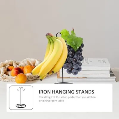 Produktbild von Hängender Traubenständer aus Eisen mit zwei Haken, platzsparender Obstaufhänger für Küche und Esszimmer sowie Aufbewahrungsregal für Bananen und Obst