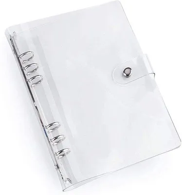 Imagen del producto de Funda de PVC transparente tipo anilla, tamaño A6, con 6 compartimentos, recargable, ideal para planificadores personales y cuadernos