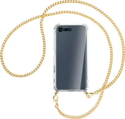 Produktbild von Handykette Backcover-Schutzhülle mit Band (Metall goldfarben) für Sony Xperia X Compact - goldfarbene Kette