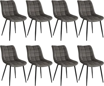 Produktbild von WOLTU 8er Set Küchenstuhl, Sitzfläche aus Samt, Metallbeine, Dunkelgrau