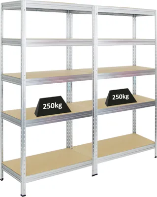 Produktbild von Mega Deal | 2x Schwerlastregal Rivet | HxBxT 180x90x45 cm | Fachlast 250kg | Verzinkt